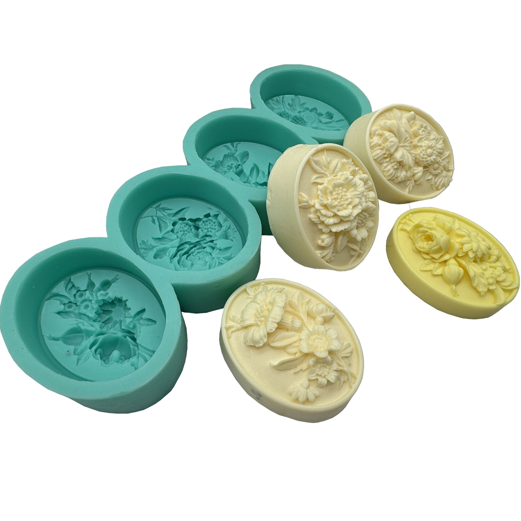 Soap Making Gloves - 4Cavity Oval Flower 3D Soap Mold