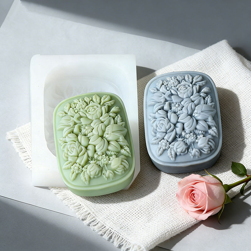 Soap Making In Home - Square Floral Silicone Soap Mold with